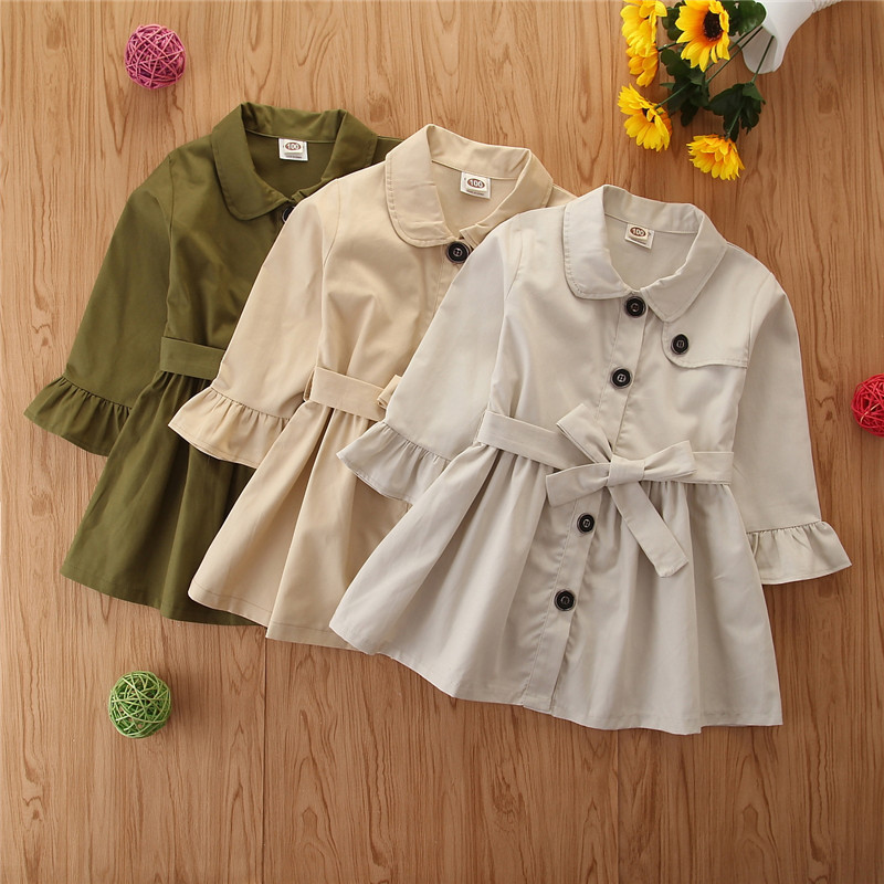 Amazon Children's Spring and Autumn English Style Girls' Bell Sleeve Jacket Trendy Solid Color Single Button Trench Coat