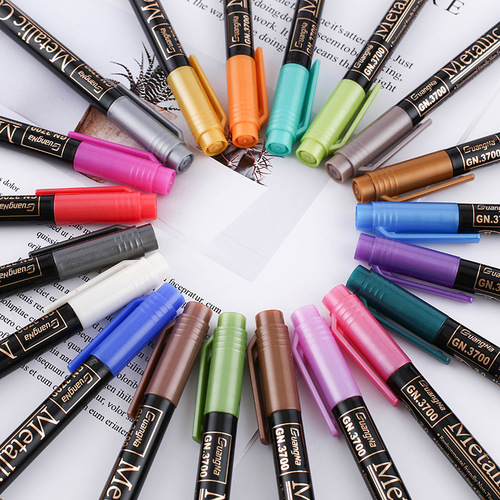 Manufacturer wholesale Guangna color marker pen 3700 hard head 12 colors DIY photo album black card pen metallic color graffiti pen