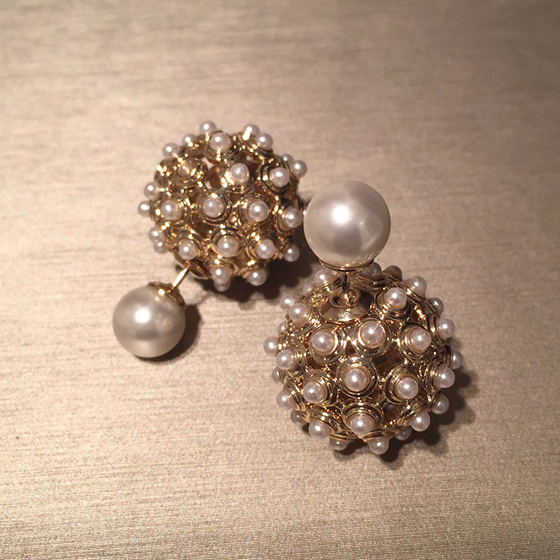 Reversible Ball Ball Earrings Hollow Pearl S925 Silver Stud Earrings display picture 4