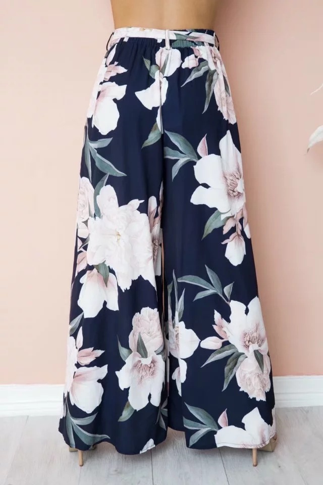 high waist loose floral printing wide leg pants NSZXS136547