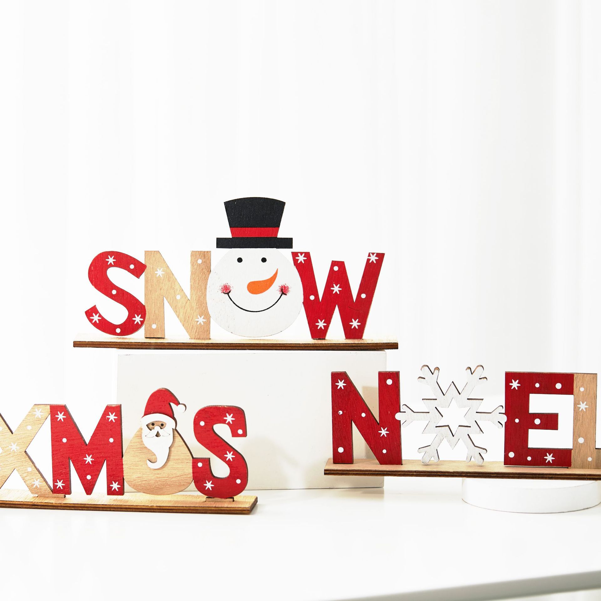 Snowflake de madera Snowman viejos pintados decoración de escritorio decoración de oficina de Navidad mostrador