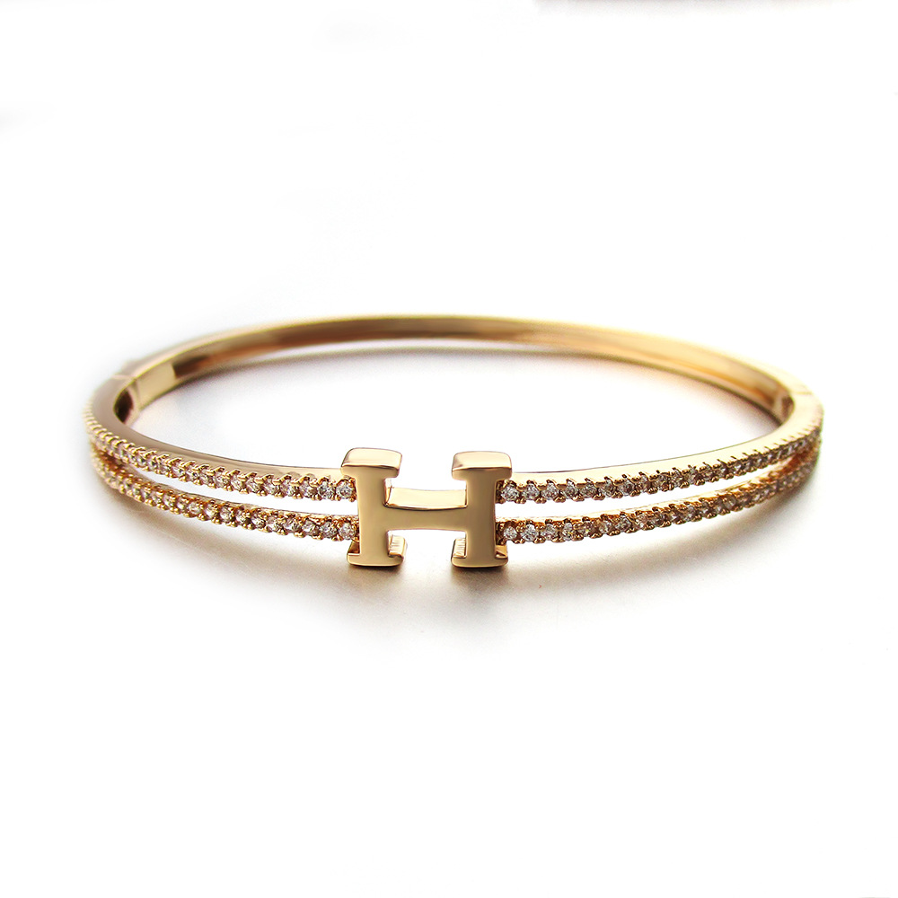 Hot Selling Fashion Gold-plated H Letter Micro-inlaid Zircon Bracelet Wholesale display picture 4