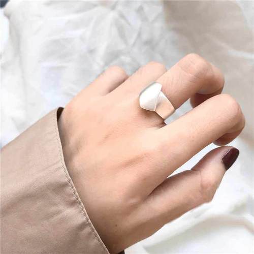 韩版S925银光面不规则戒指女ins复古欧美几何简约开口食指环潮