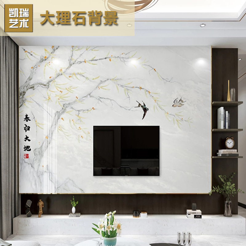 高温微晶石客厅电视背景墙瓷砖现代轻奢大理石罗马柱影视墙造型