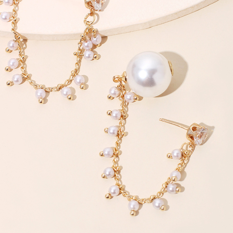 8g Weight Earrings Classification Wedding, Travel Occasion Women'S Gender Gold Color Korea's Designer Pearl Earrings High-end Sense Of Long Tassel Rhinestone Earrings Wholesale Nihaojewelry 3