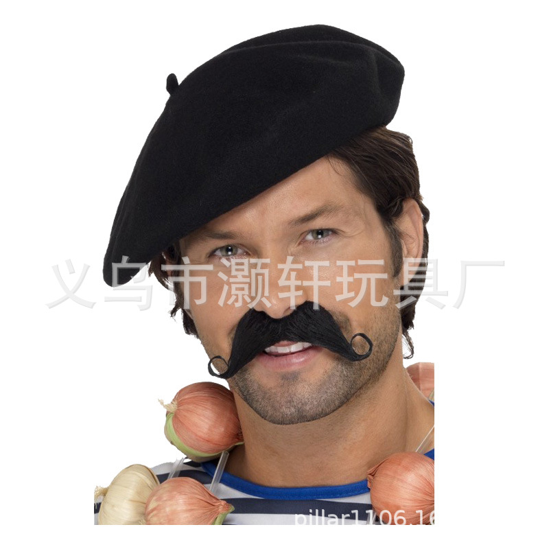 Tiktok mismo Amazon Venta caliente no tejido fieltro negro boina cosecha Festival sombrero Cosplay sombrero