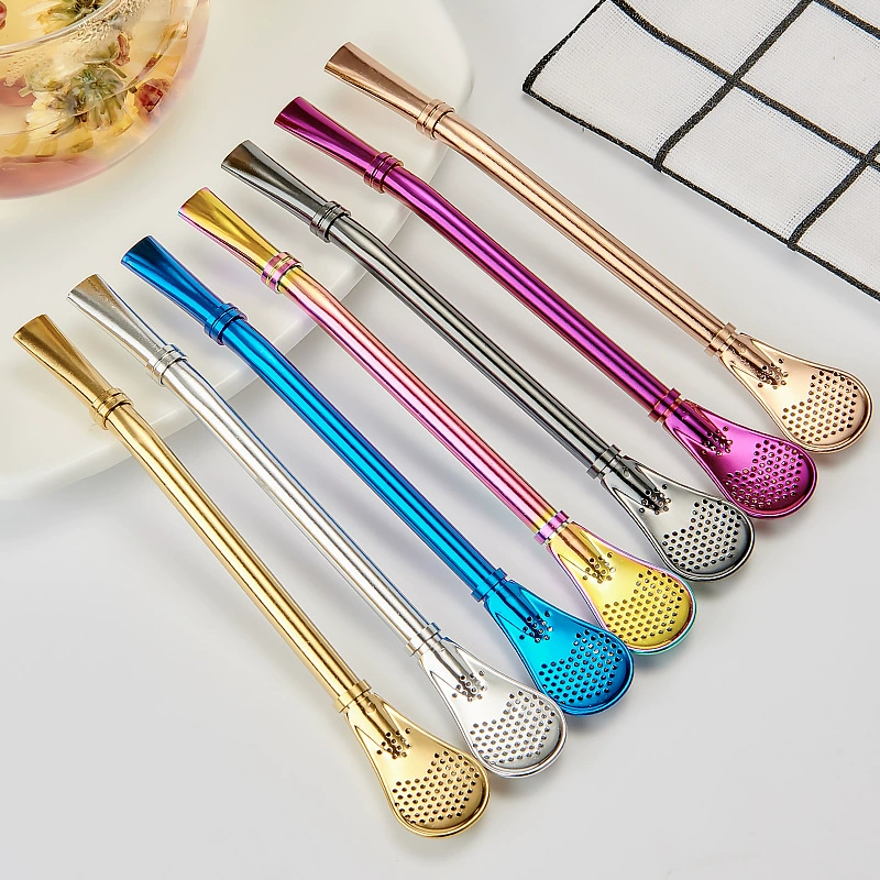 304 из нержавеющей стали мате чай фильтрующий металлический соломинный ложка креативный цветной кофейный напиток цветочный чай соломинный ложка перемешивания
