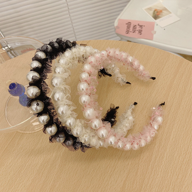 Korean Fashion Mesh Headband Fine-edge Large Pearl Headband Hair Bundle Wholesale Nihaojewelry display picture 13