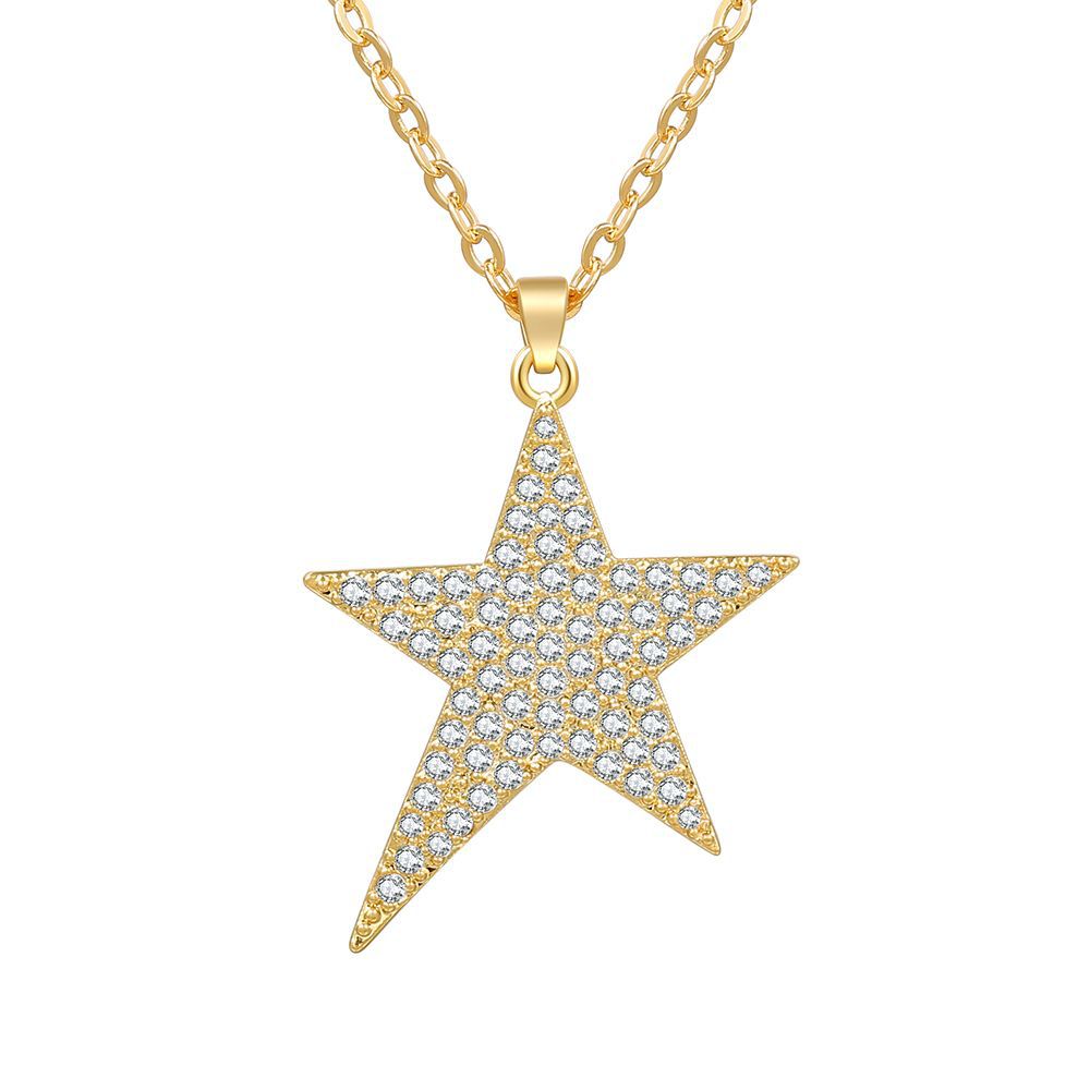 Exclusive For Cross-border Creative Style Five-pointed Star Zircon-laid Necklace European And American Jewelry 925 Silver Electroplated Clavicle Chain display picture 3