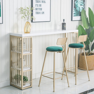 Nordic Simple Solid Wood Bar Table Milk Tea Shop Iron Bar Table Household Wall Long Bar Table and Chair