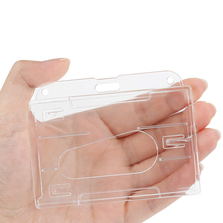 Amazon Venta caliente titular de la tarjeta horizontal con ranura para el pulgar PC plástico transparente esmerilado ABS ID titular de la tarjeta PS insignia