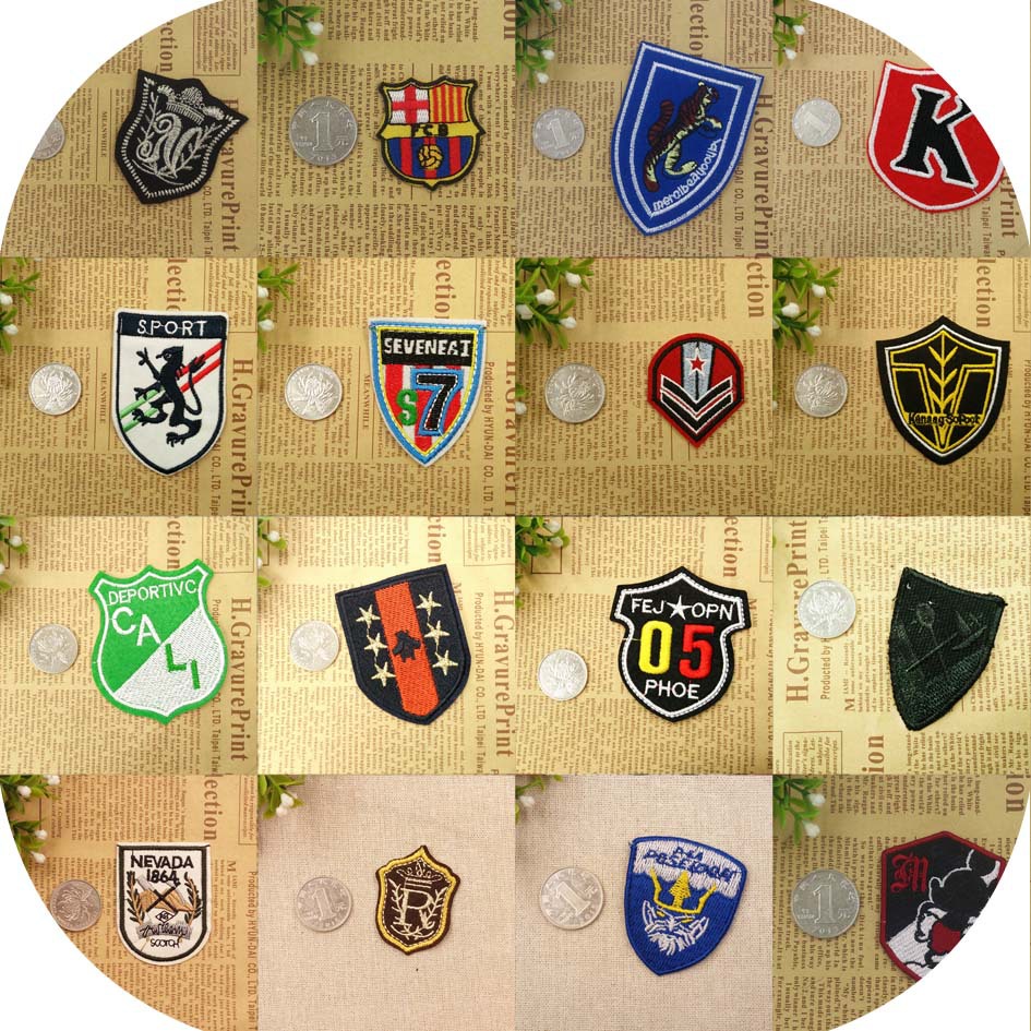 荧光彩色盾牌形状sport运动风 足球队球衣装饰绣花胸标布贴刺绣章