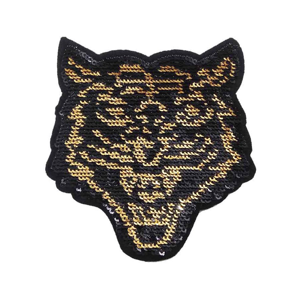 加密精品亮片豹子老虎头绣花章 服装背包手提袋装饰布贴花样辅料