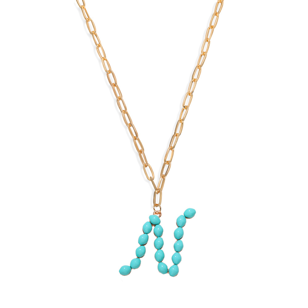 Étoile Sauvage Perle Lettre Long Pendentif Collier Simple Turquoise Perles Rondes Accessoires À La Mode En Gros Nihaojewelry display picture 2