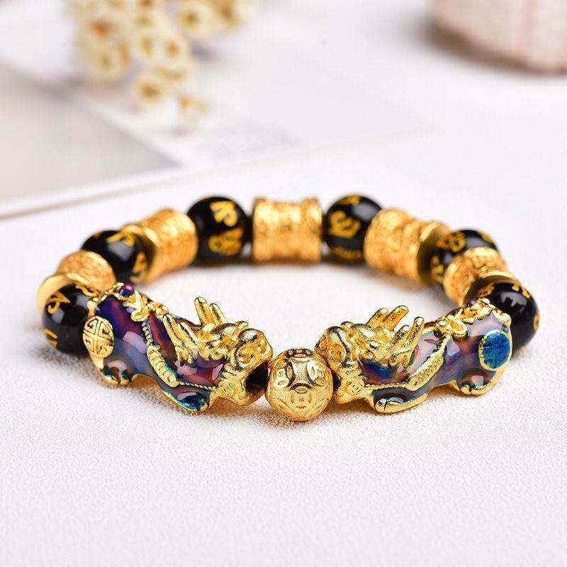 快手抖音直播爆款仿黄金硬金变色貔貅黑曜石手链地摊饰品首饰批发