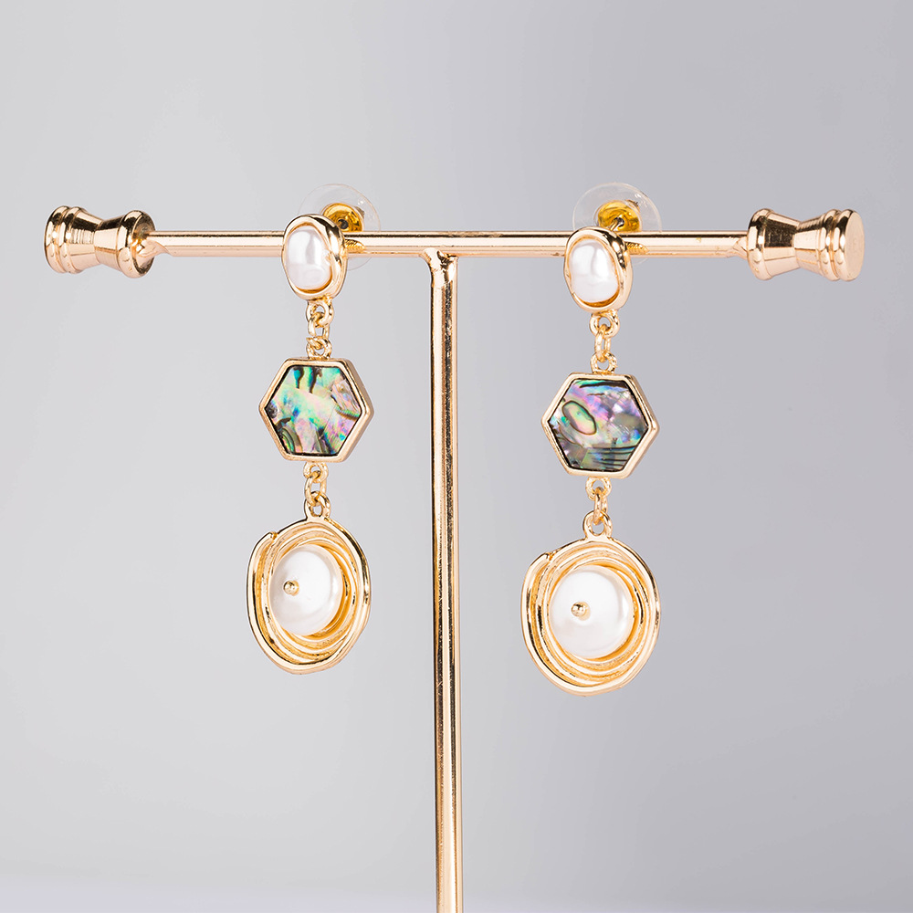 Fashion Baroque Pearl Abalone Shell Long Fringed Symmetrical Earrings Wholesale display picture 4