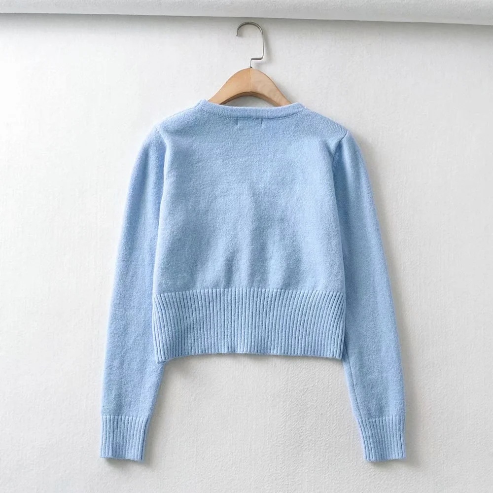 V-neck single-breasted long-sleeved sweater NSHS31441