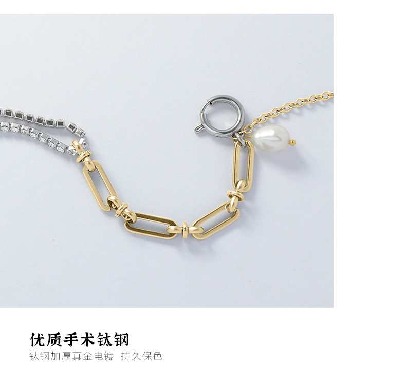 Minimalist Style Cross Chain Flower Pearl Silver Full Diamond Titanium Steel Bracelet Necklace Set For Women display picture 3