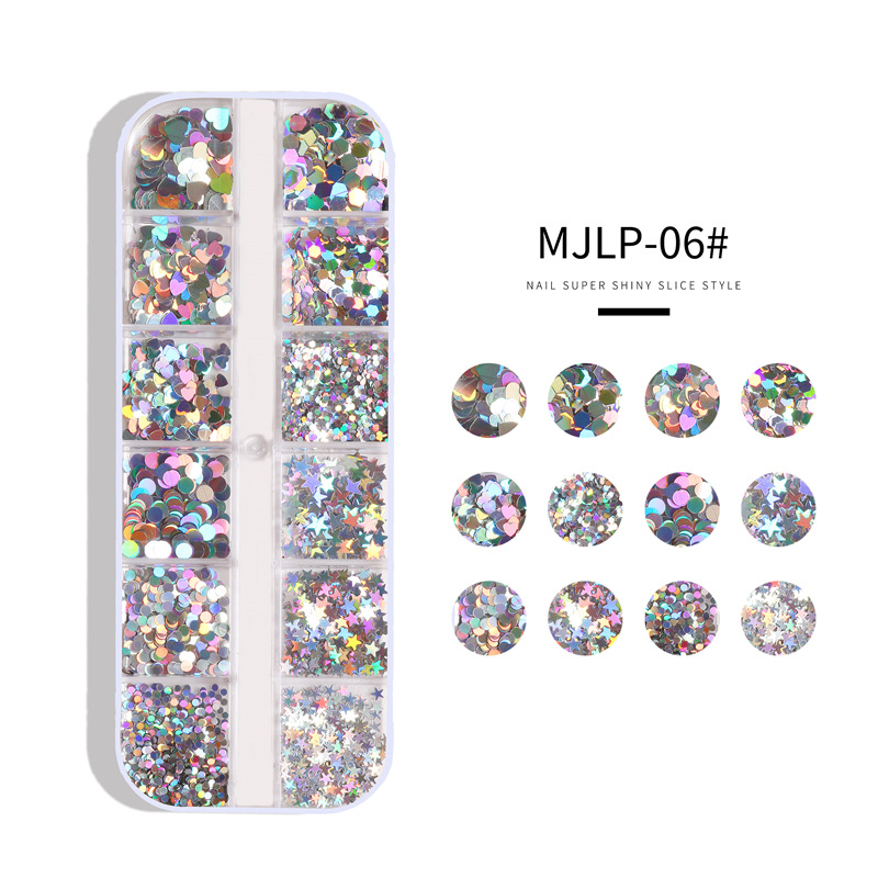 Cross-border especial 12 rejilla de lentejuelas de uñas largas mariposa redonda estrella de cinco puntas lentejuelas geométricas joyería lentejuelas de maquillaje de ojos