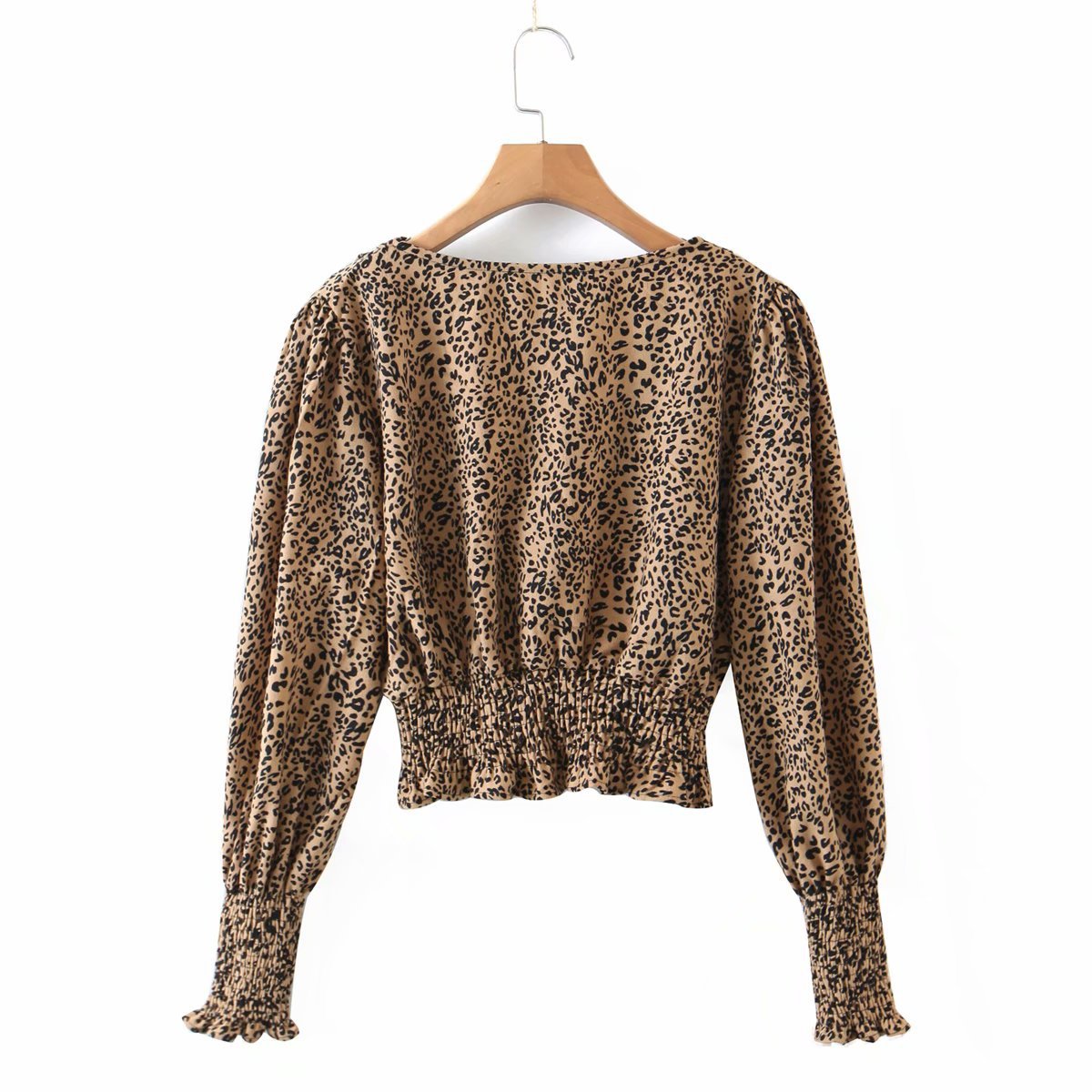 retro short leopard print V-neck long-sleeved shirt  NSAM16782