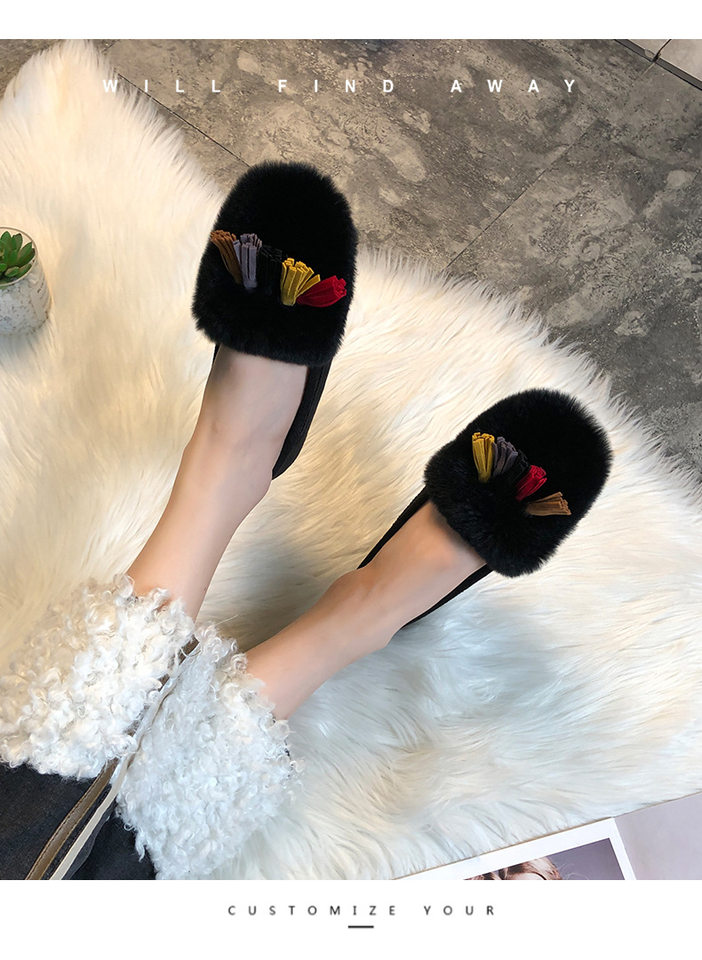 Giày lười nữ lót lông giữ ấm mũi tròn đế bệt — Màu xám, Màu đen chi tiết 16