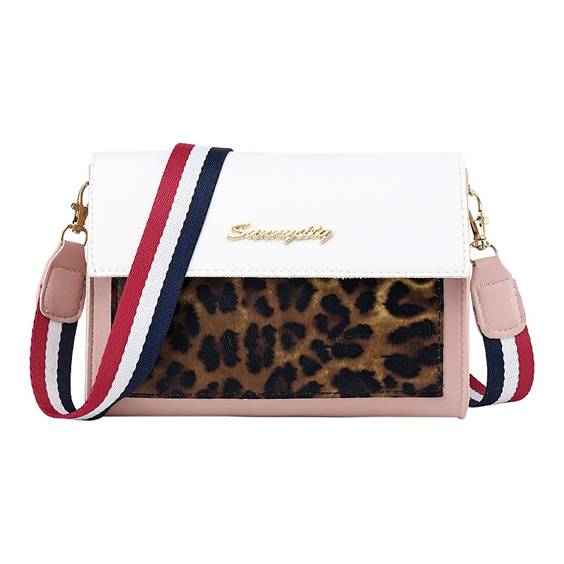 Foreign Trade Packet 2020 New Korean Fashion Contrast Leopard Small Package Wide Shoulder Shoulder Crossbody Bags Bags