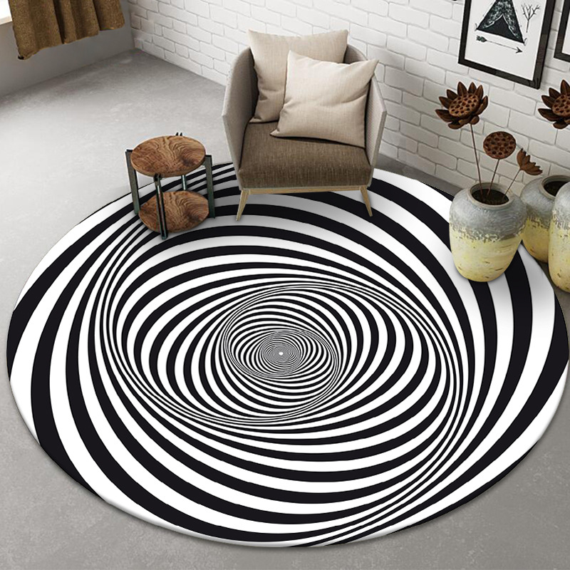 Transfronteriza visión estéreo blanco y negro ronda alfombra de la sala de estar dormitorio mesa de café alfombra de piso 3D ilusión trampa puede ser enviado en nombre