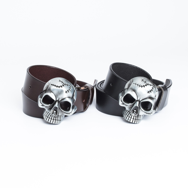 2023 New Hot Selling Casual Trend Skull Head Button Pant Belt Retro Fashion Genuine Leather Belt Men's Quality Cowhide Belt_voghion.com