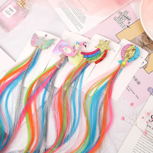 Children's Unicorn Rainbow Hairpin Hair Accessories Cute Princess Wig Hairpin Girl Cartoon Clip Little Girl Headwear