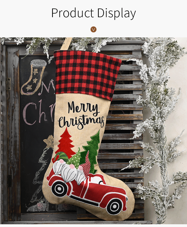 Christmas Decorations Linen Lattice Socks Gift Bag