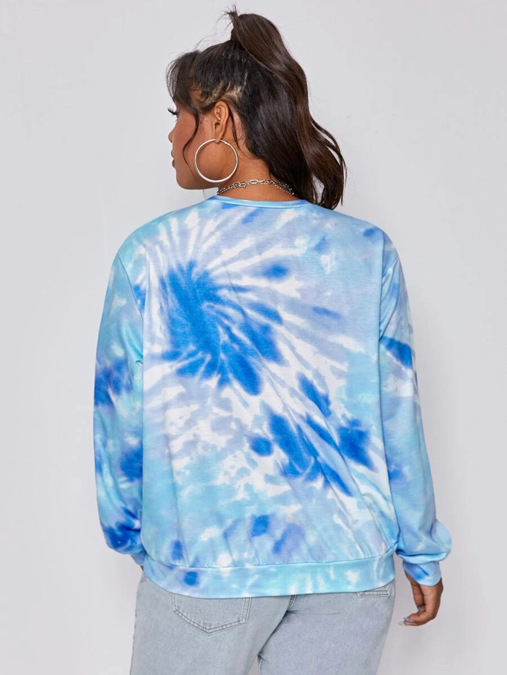 hot sale women's cross-border new casual round neck long-sleeved large size knitted tie-dye sweater NSDF3276