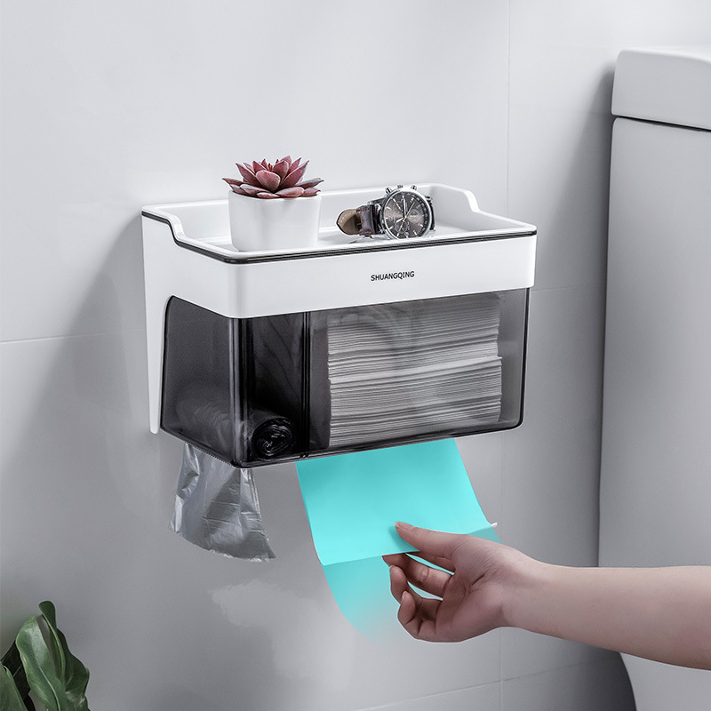 Caja de pañuelos de baño personalizada, soporte de pañuelos de papel sin perforación, soporte de papel higiénico, soporte de rollo de papel montado en la pared del baño