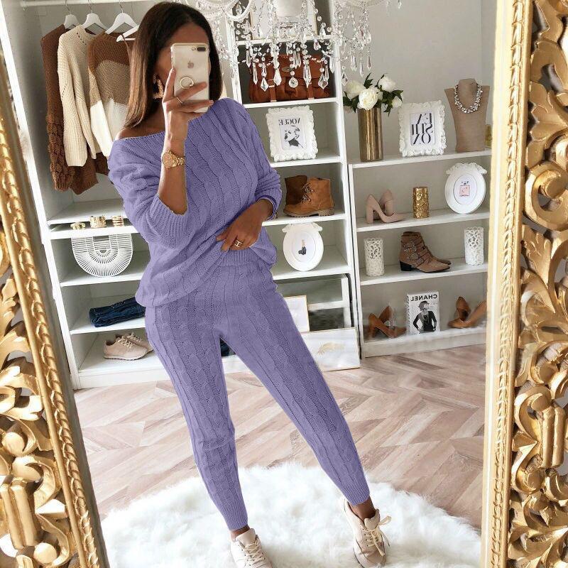 Modischer, einfarbiger Set-Pullover für Damen_voghion.com