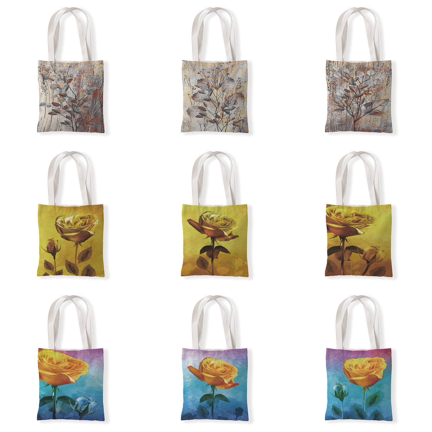 几何油画花朵帆布单肩袋百搭包学生手拎包休闲零钱袋环保购物袋