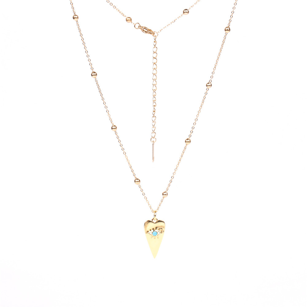 fashion simple Turkish blue eyes heart-shaped copper inlaid zircon necklace wholesale