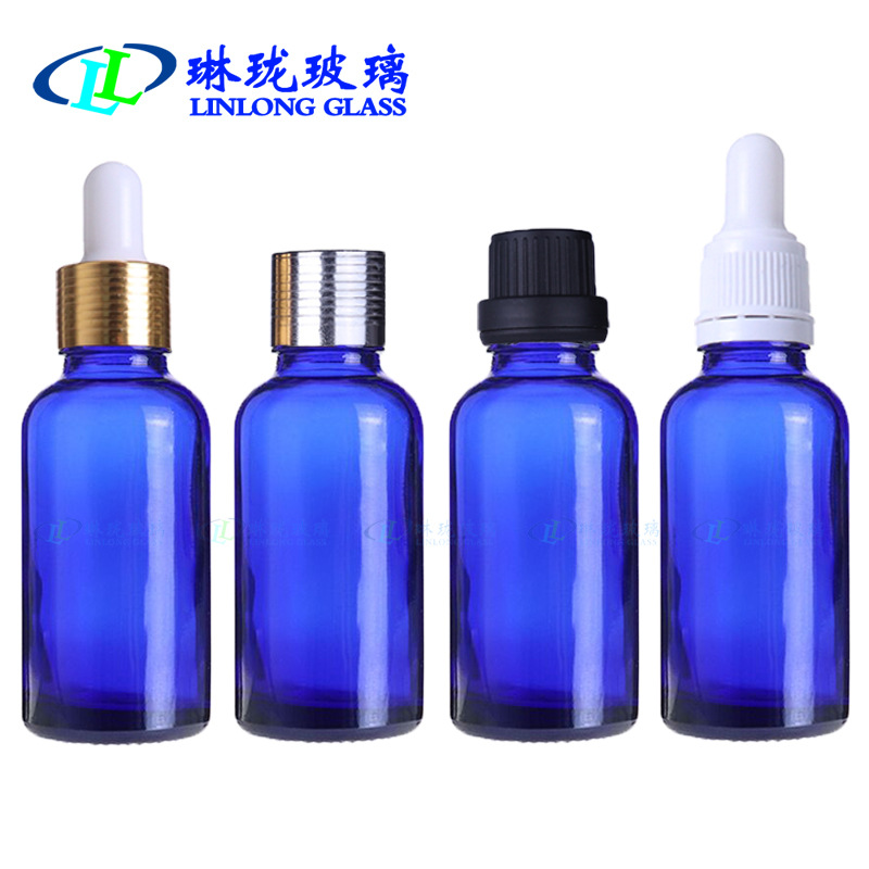  30ML蓝色精油瓶化妆品包装玻璃瓶分装瓶 配塞盖垫/套