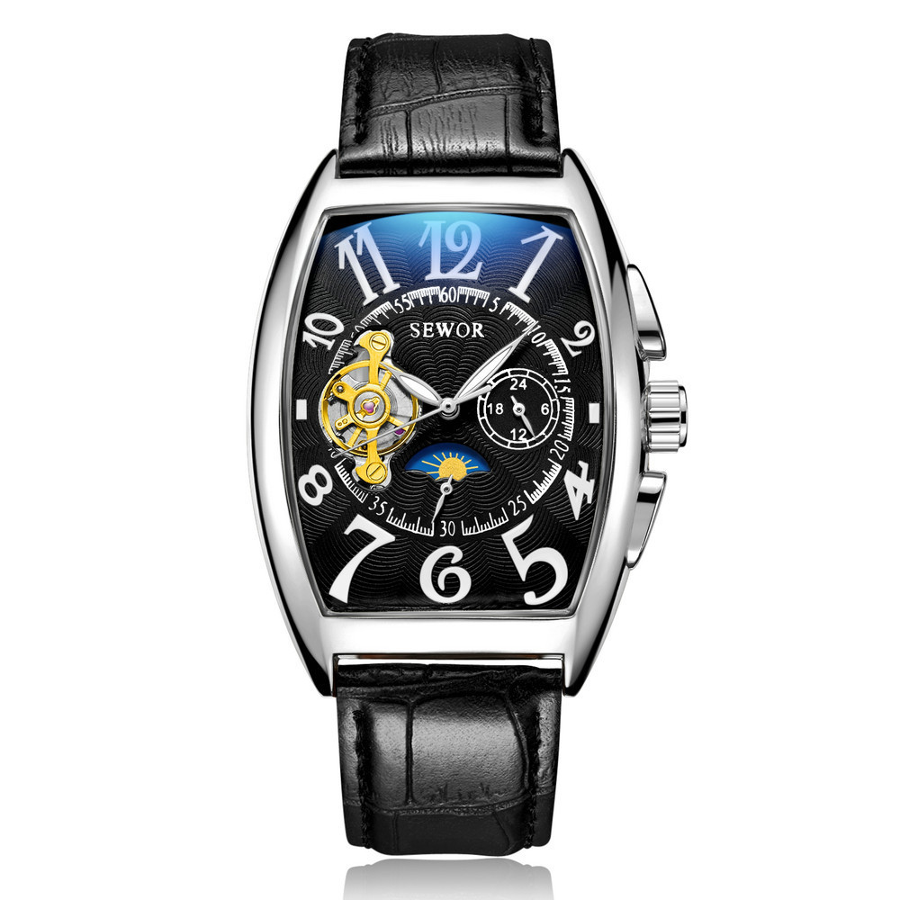Sewor siwoqi hombres reloj mecánico automático hueco cráneo transparente cinturón inferior reloj automático