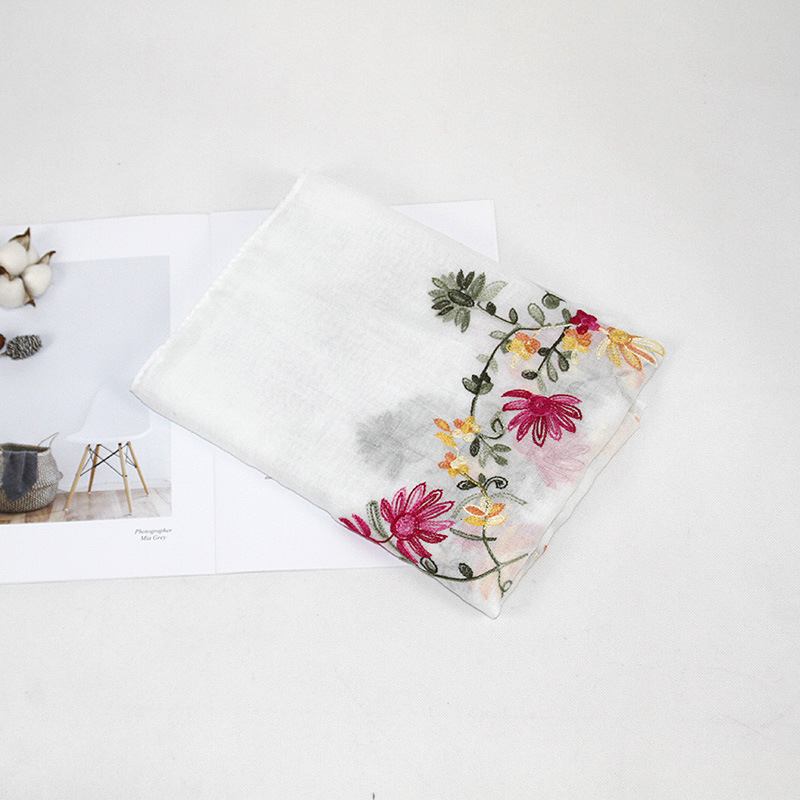 Bohemio bordado de algodón y lino de La Flor bufanda de las mujeres de Nepal viajes estilo étnico bordado bufanda chal