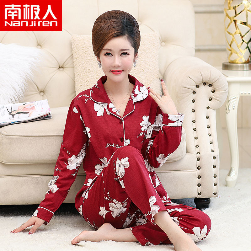 100% pijamas de algodón para madres de mediana edad y ancianos Primavera y otoño cardigan de manga larga casual más tamaño traje de desgaste para el hogar