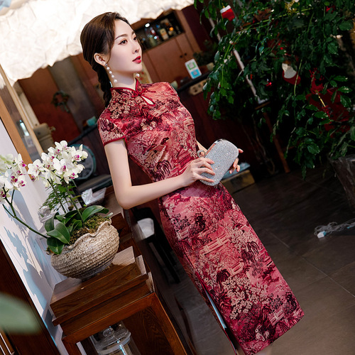 Chinese Dresses Qipao for women robe chinoise cheongsam A long cheongsam Printed Dress for women