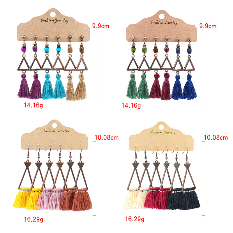 Wholesale Jewelry 1 Set Bohemian Triangle Tassel Alloy Wax Line Chandelier Earrings display picture 2