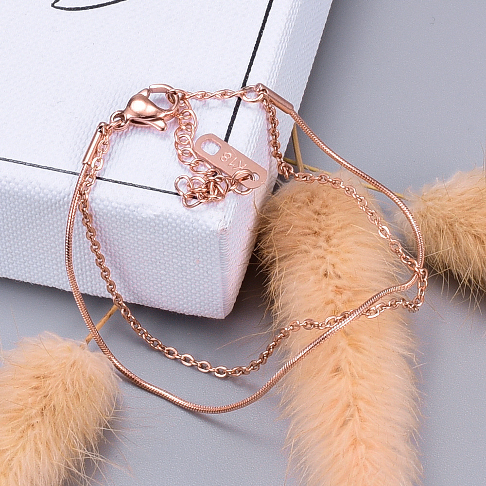 Korean simple titanium steel rose gold short design multi-layer anklet