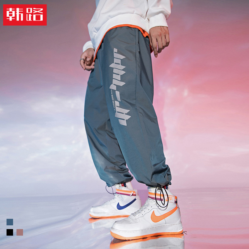 Hanlu Japanese Menswear 2021 new pattern pocket work clothes Casual pants Reflective printing Colorful Gradient trousers