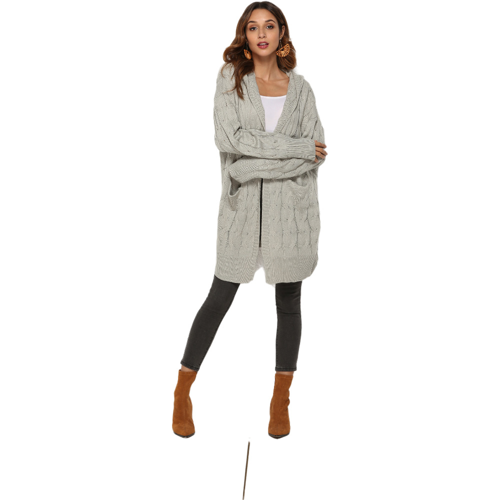 Dames gebreide twist capuchon trui jas_voghion.com