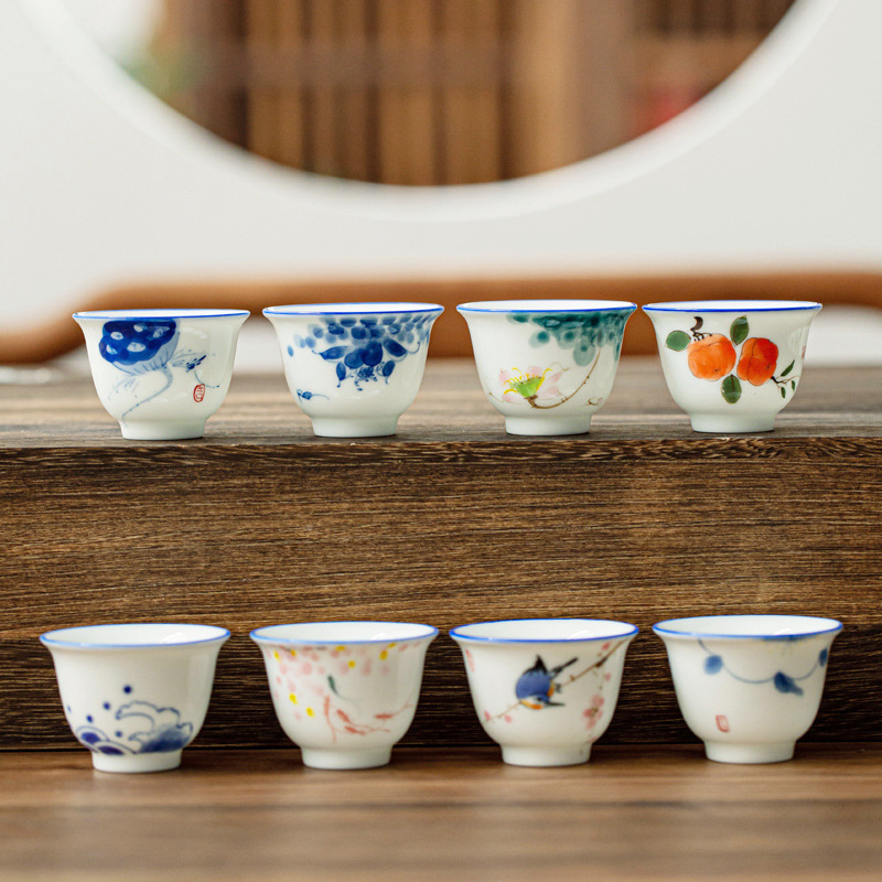 Taza de té pintada a mano cerámica hogar Kung Fu juego de té taza de té porcelana blanca hecha a mano taza de té japonesa taza pequeña taza de té Dehua