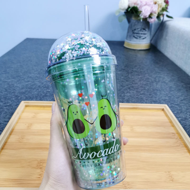 Taza de agua directa de fábrica patrón personalizado unicornio taza ins chica corazón doble capa taza de paja de plástico taza