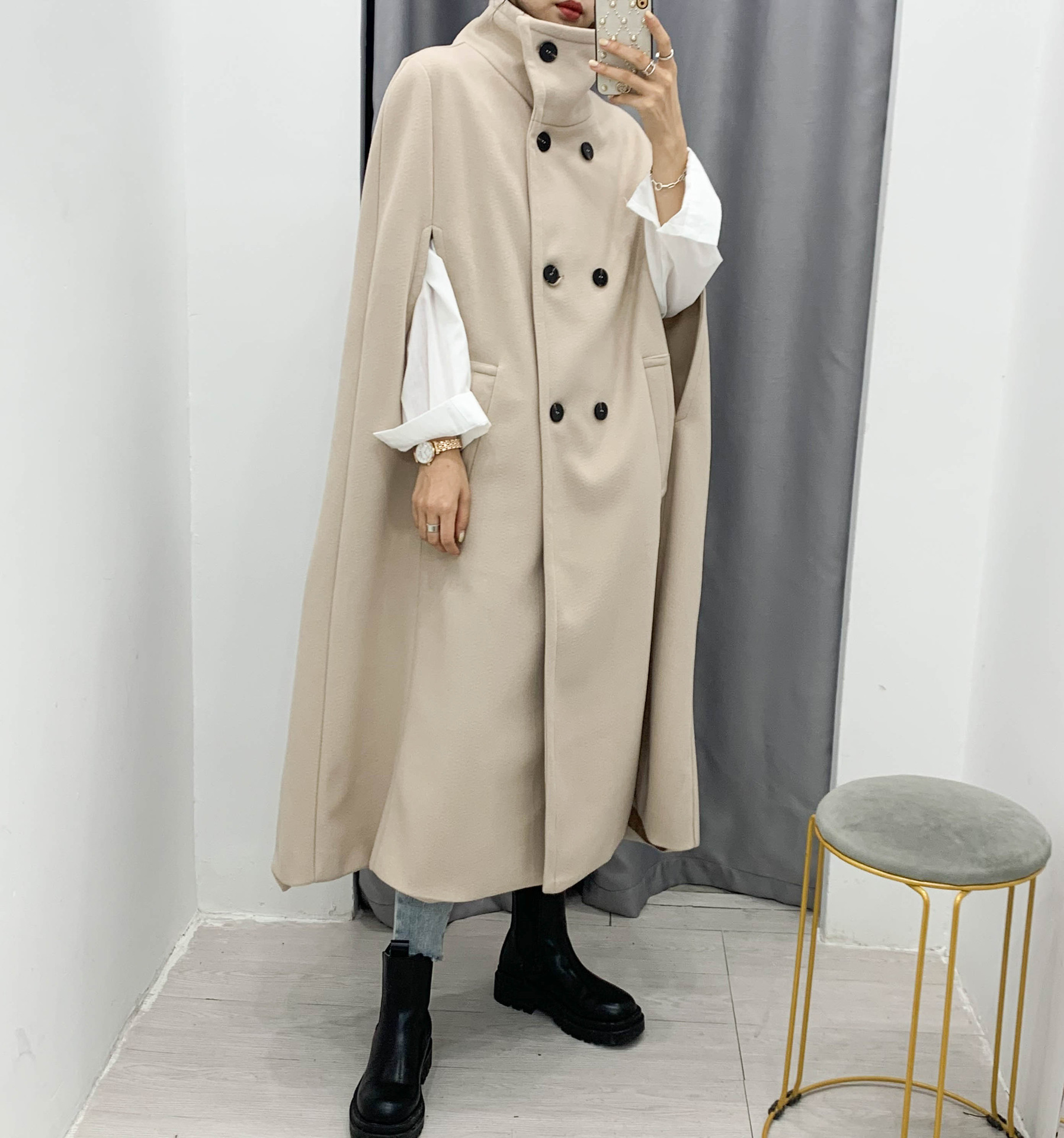 wholesale autumn and winter new women s double-breasted woolen cloak coat  NSAM3147