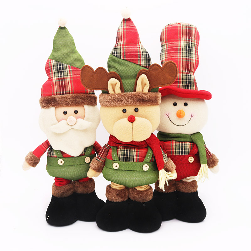 现货圣诞节礼物高档绒布70cm圣诞伸缩老人/鹿布玩偶布艺摆件