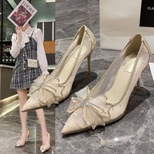 高跟鞋女2021新款夏季韓版尖頭淺口單鞋女式網紗細跟時裝女鞋批發