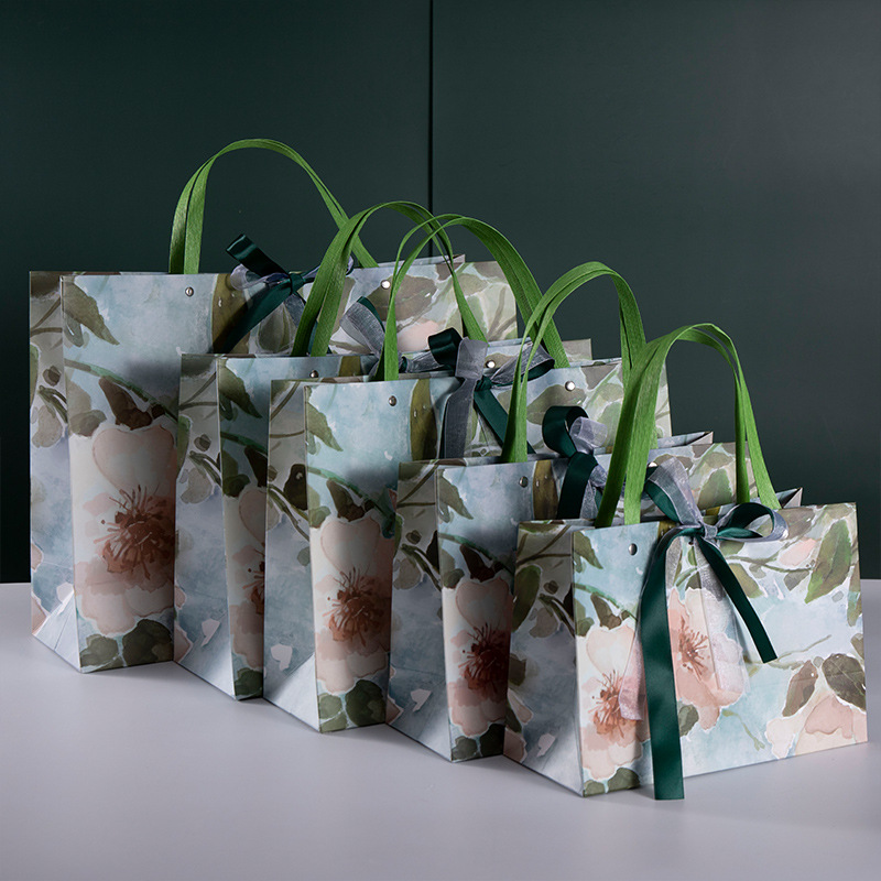 Bolsa de regalo de mano de estilo de pintura al óleo bolsa de regalo de cumpleaños exquisita bolsa de regalo de vacaciones de actividad bolsa de papel de arco de logotipo personalizado